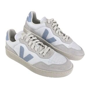 Veja V-90 Leather Sneakers Shoes Womens 10 White Blue Low Top Comfort Everyday